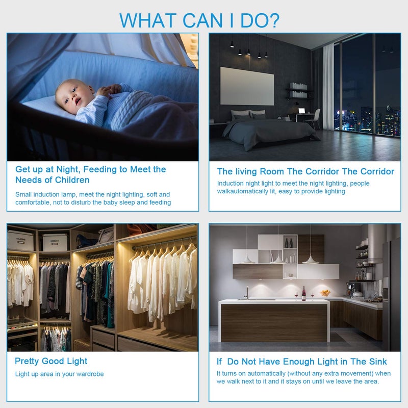 LEPOTEC Motion Sensor Cabinet Lights,USB Rechargeable 20 LED Portable Cordless Closet Lighting,Wireless Under Counter Light Bar, Magnetic Removable Stick-On Anywhere for Wardrobe/Cupboard/Stairs (2 Pack) - Image 4